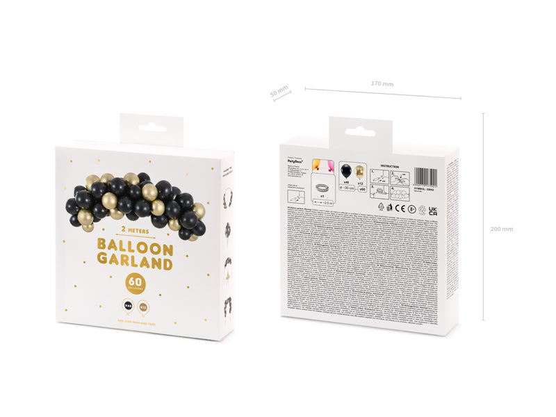 Ballonguirlande, Sort og Guld 200 cm | 60 stk.