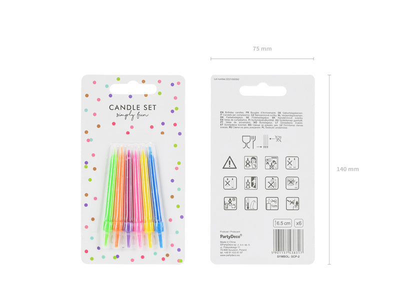 Fødselsdagslys, Mix 6.5 cm | 6 stk.