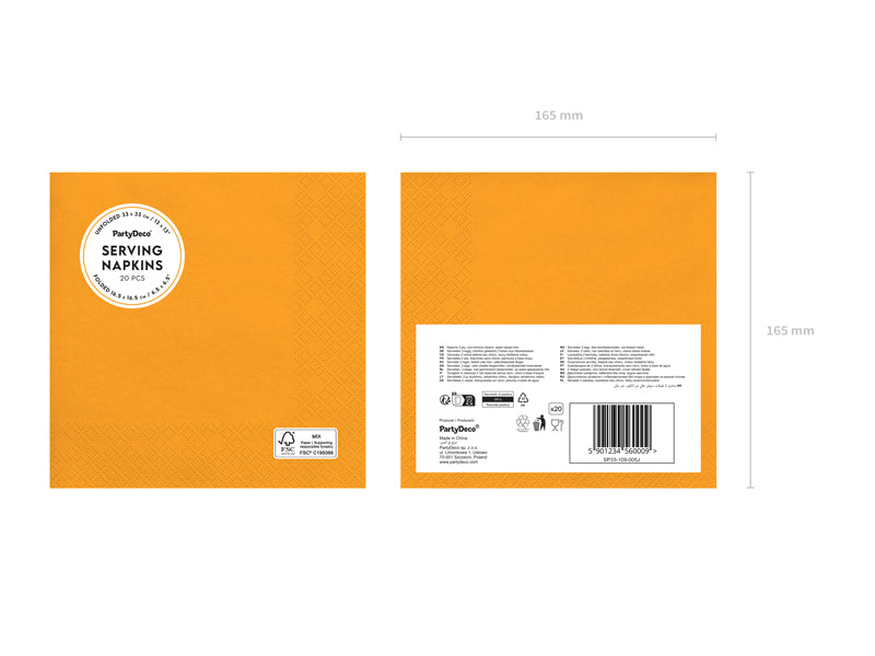 Papirservietter, Orange 33x33 cm | 20 stk.