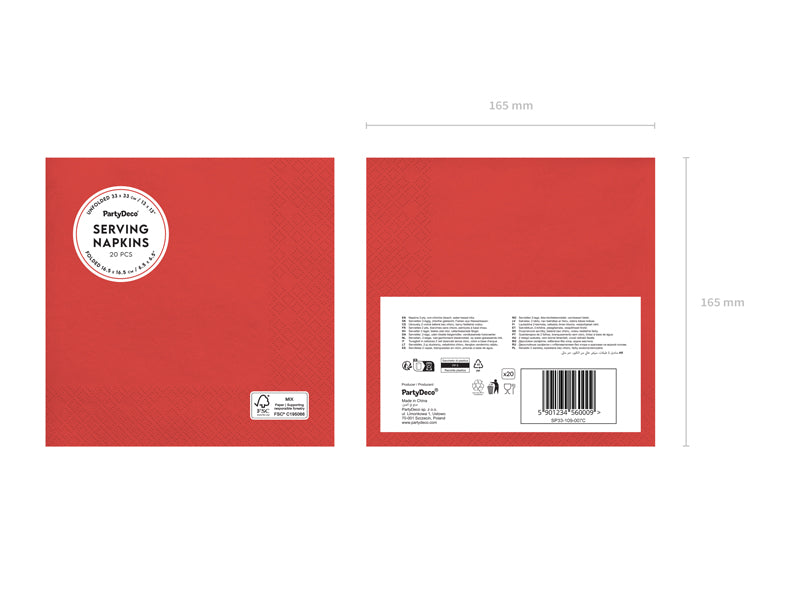 Papirservietter, Mørkerød 33x33 cm | 20 stk.